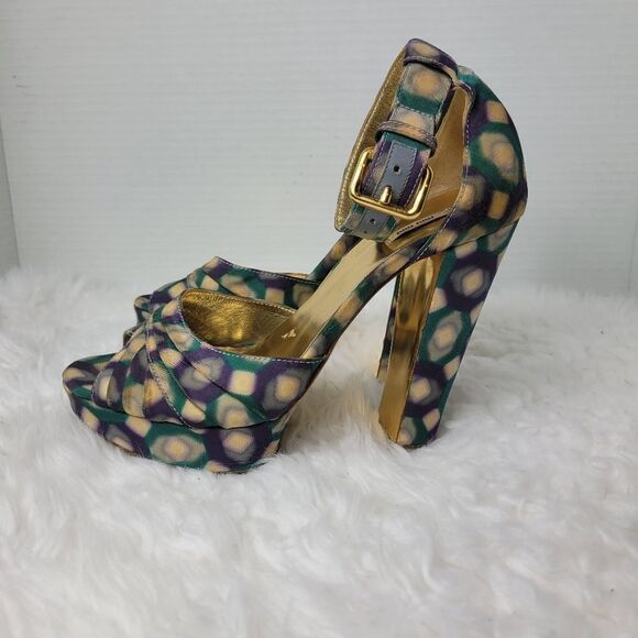 Miu Miu Multi-Color Patent Leather Platform Ankle Strap Sandals - Picture 3 of 9